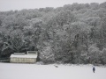 Walker Wood in snow and bottom station of Shipley Glen Tramway. January 2010.